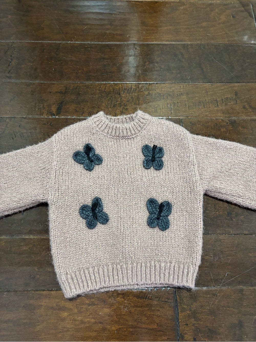 Zara girls Sweater with Dark Gray Butterfly Appliqués